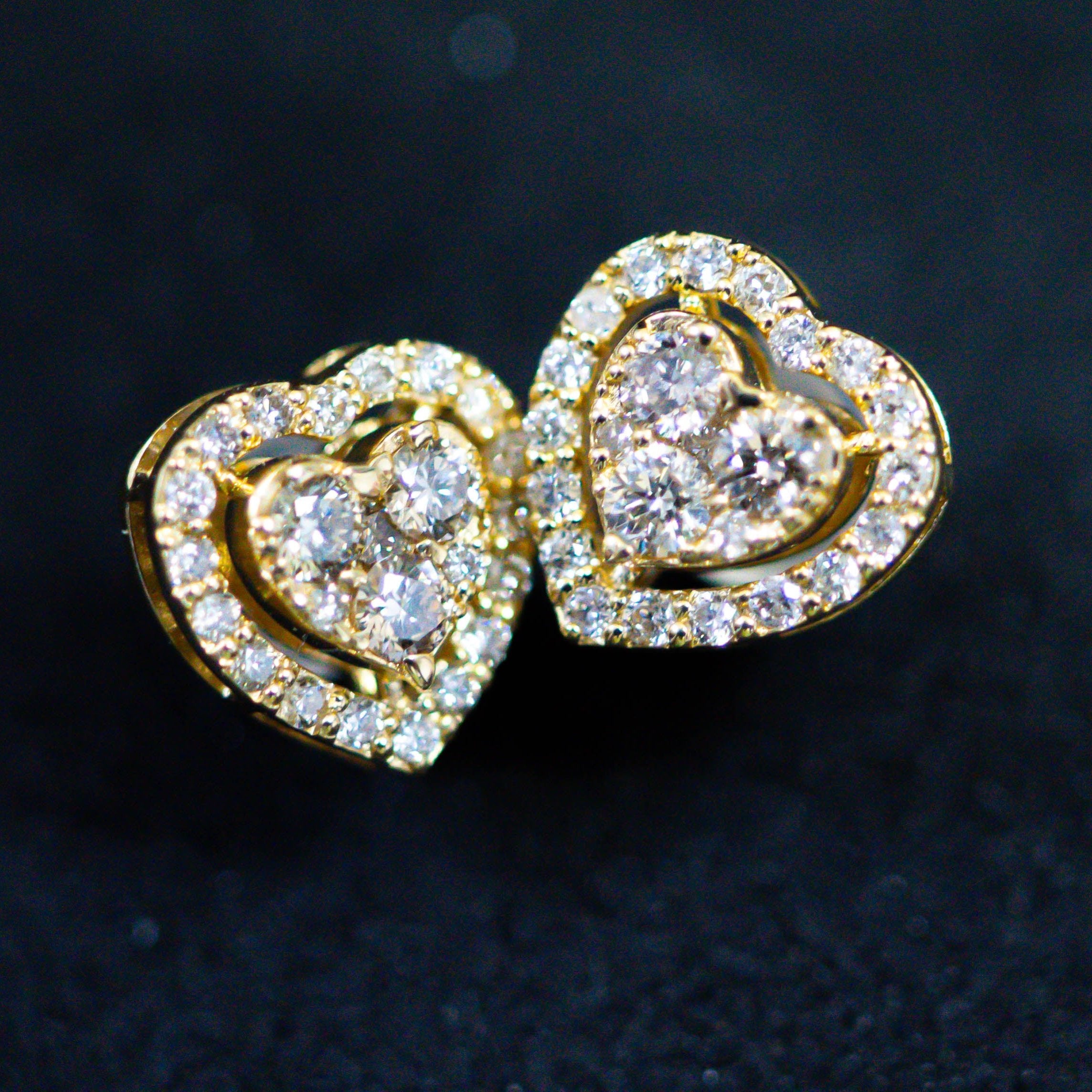 S-880 Heart Shaped Diamond Earrings Double Layer - Round Cut